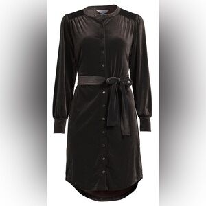 Belted Velvet Dress with Long Sleeves